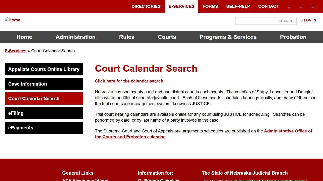 Court Calendar Search Nebraska Judicial Branch