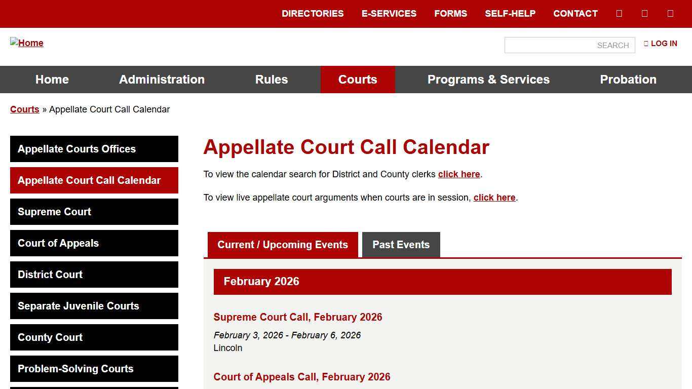 Appellate Court Call Calendar Nebraska Judicial Branch