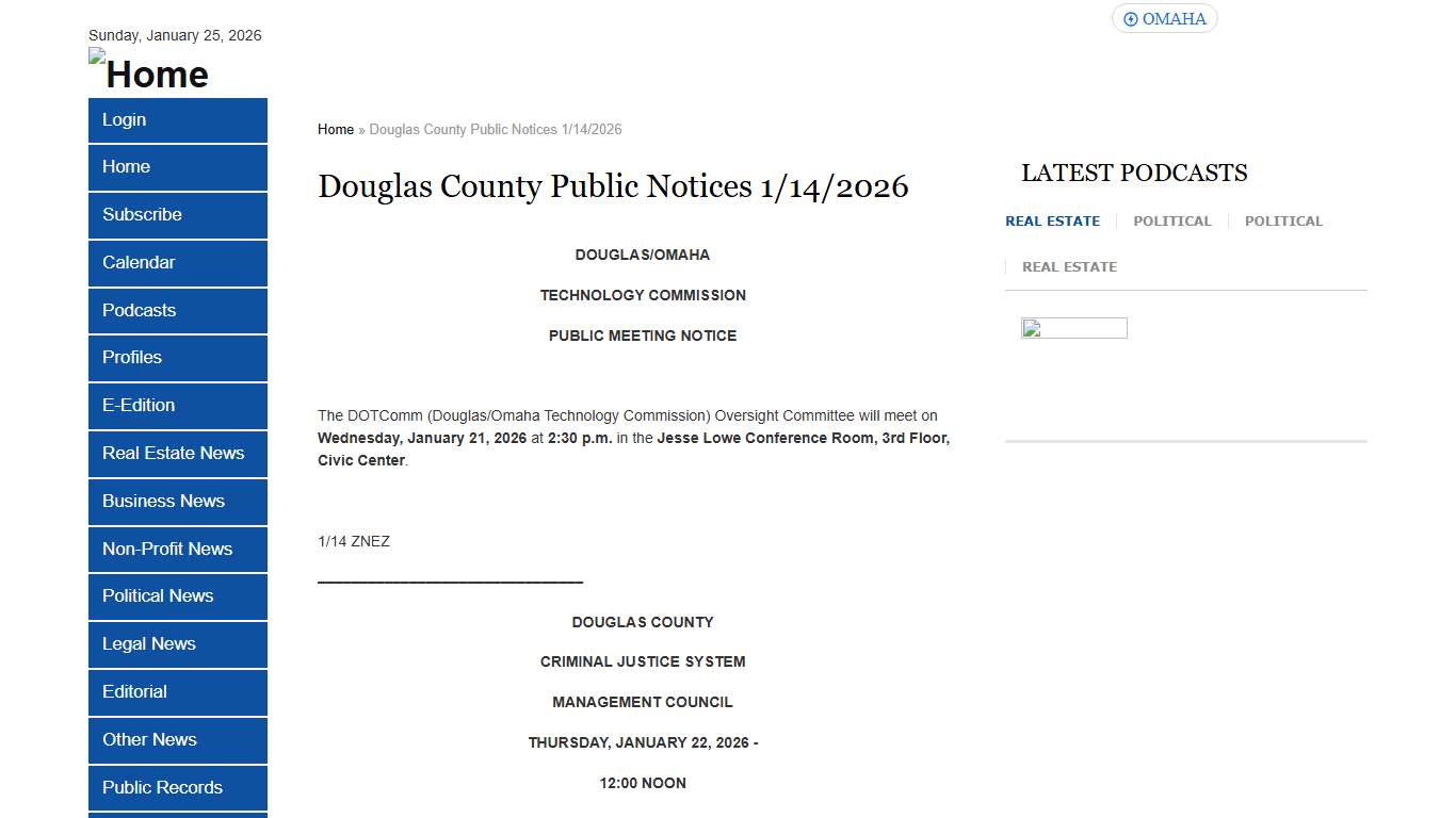 Douglas County Public Notices 1/14/2026 Omaha Daily Record